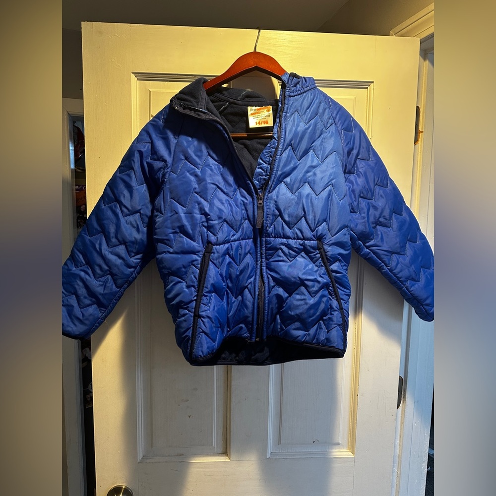 Firefighters Operation Warm Quilted Jacket Boys Size 14 16 Blue Made in USA